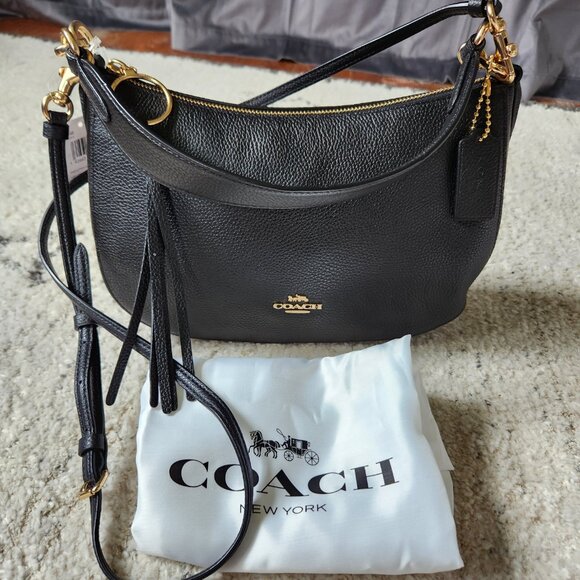NWT Coach Black Leather Sutton Shoulder Crossbody Bag with Dust Bag - Picture 2 of 16